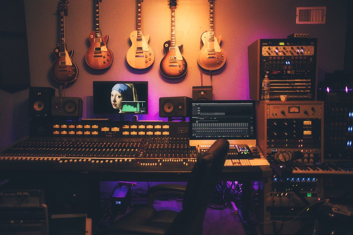 Post-production studio with audio and editing equipment
